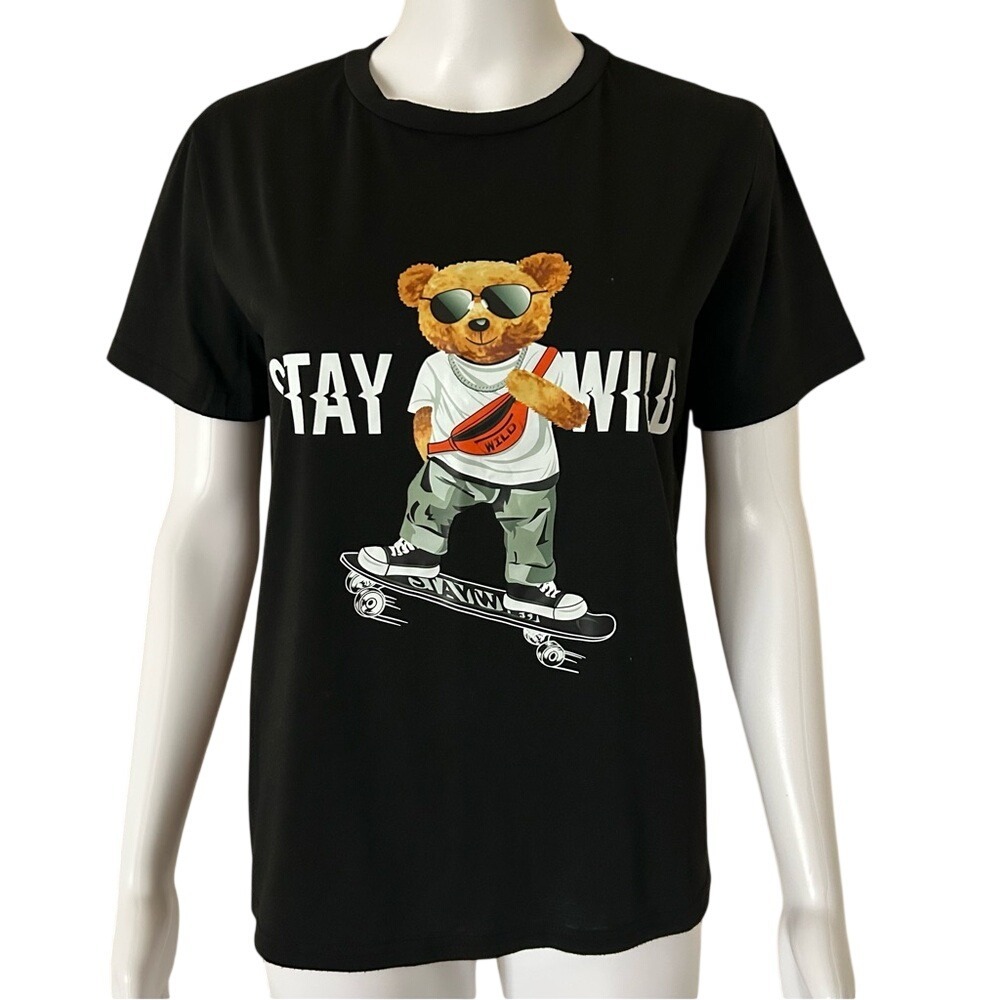 Shein Big Kids Stay Wild Cool Bear Graphic Short Sleeve Tee Shirt - Size 13-14 Y